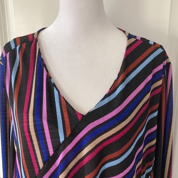 Dana Buchman XXL blouse v-neck stripes purple black pink blue colorful - Picture 5 of 10